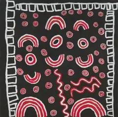 Alec Baker, Wiltja Munu Tjukula (Traditional Shelters and Waterholes), synthetic polymer paint on linen