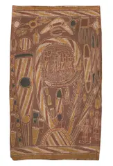 Darwidi, The Wawilak Sisters, c.1965, natural earth pigments on bark