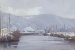 Herbert Rose, The Lot River France in Winter, oil on canvasboard