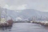 Herbert Rose, The Lot River France in Winter, oil on canvasboard