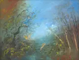 David Boyd, Winged Nude Reaching for Bird, 1974, oil on canvas