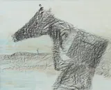 Kelly and Horse by Sidney Nolan, c.1958, oil and crayon rubbing on paper, sold Sep 2020