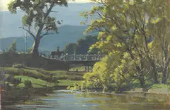 Robert Taylor-Ghee, Rider Crossing the Bridge, oil on card