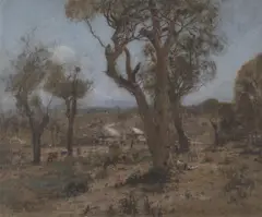 Landscape Box Hill, Victoria by Walter Withers, c.1890, oil on canvas on board, sold Sep 2020