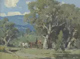 Robert Taylor-Ghee, Horse Drawn Cart, oil on card