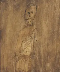 Classical Figure by Sidney Nolan, 1950, mixed media on paper, sold Sep 2020