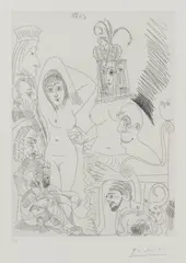 Pablo Picasso, Homme barbu songeant à une scène des mille et une nuits, etching 6/50