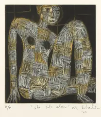 Mark Schaller, She Sits Alone (Red), 2002, etching A/P