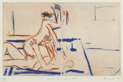Woman and Large Hand by Graham Fransella, 1992, etching 12/21, sold Jul 2020