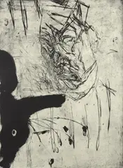 Mike Parr, Head on a Plate, 1991, etching A/P