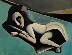 Charles Blackman, Reclining Girl 1954, 1954, oil on board