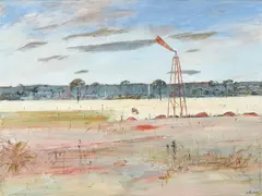 Arthur Boyd, Windmill, Wimmera Landscape c1987, c1987, oil and resin on board