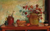 Margaret Olley, Pomegranates and Brush Pots 1979, 1979, oil on board