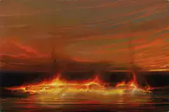 Tim Storrier, Burning at Night, synthetic polymer paint on paper