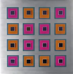 Robert Owen, Kinetic Relief #22 1972, 1972, brushed aluminium, coloured glass and plastic