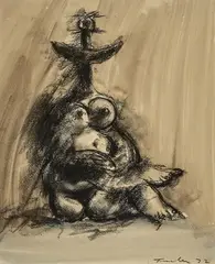 Albert Tucker, Image of Modern Evil 1972, 1972, charcoal and wash on paper
