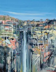 Arthur Boyd, Shoalhaven Waterfall, oil on board