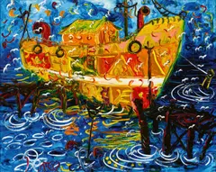 John Perceval, Old Yellow Tug Boat 1995, 1995, oil on canvas