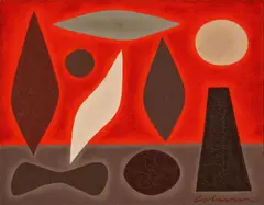 John Coburn, Red Desert Landscape 1983, 1983, oil on canvas on board