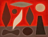 John Coburn, Red Desert Landscape 1983, 1983, oil on canvas on board