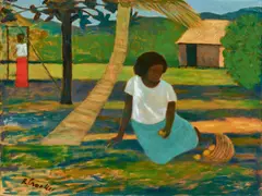 Ray Crooke, (Island Village Scene), oil on board