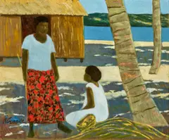 Ray Crooke, (Island Beach Scene), oil on canvas