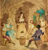 Norman Lindsay, The Smugglers' Cave, watercolour on paper
