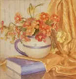 Vida Lahey, Still Life with Book and Drape, watercolour on paper