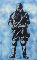 Blek le Rat, The Ultimate Illusion 2009, 2009, synthetic polymer paint and spray paint on canvas