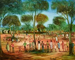 Pro Hart, The School Picnic, oil on board