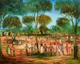 Pro Hart, The School Picnic, oil on board