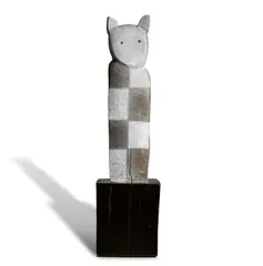 Bruce Armstrong, Tabby c1990, c1990, bronze with white patina on painted timber base