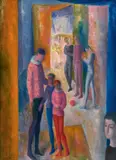 Justin O'Brien, In the Wings of the Circus 1955, 1955, oil on board