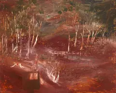 Sidney Nolan, Bridge Crossing 1963-64, 1963-64, oil on board