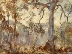 Morning Mist, Autumn, Ambleside 1925 by Hans Heysen, 1925, watercolour on paper, sold Nov 2025