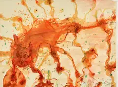 John Olsen, Leaping Cat 2021, 2021, watercolour and pastel on paper