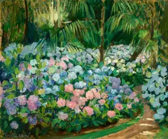 Hydrangeas c1925 by Ethel Carrick, c1925, oil on board, sold Nov 2025