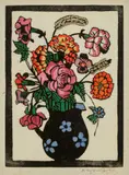 Margaret Preston, Flowers in Jug c1929, c1929, hand-coloured woodcut