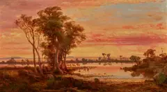Louis Buvelot, Sunset in the Western District 1877, 1877, oil on canvas