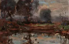 Walter Withers, Reflections of a Spring Sunset, oil on canvas on board