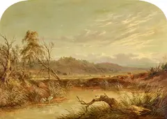 James Howe Carse, Swampy Landscape with Birds and Cattle c1870, c1870, oil on canvas