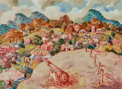 A View of Stroud c1980 by Donald Friend, c1980, watercolour and ink on paper, offered Nov 2025