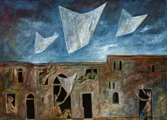 Yosl Bergner, Flight of the Kites 1982, 1982, oil on linen