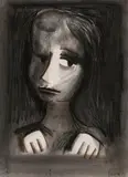Charles Blackman, Portrait of the Artist's Daughter 1961, 1961, charcoal and pastel on paper