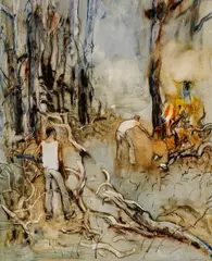 William Boissevain, Burning Off 1979, 1979, oil on board