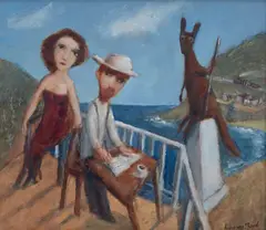 Garry Shead, D.H. Lawrence, Frieda and Roo, Thirroul, oil on board