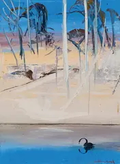 Shoalhaven with Swan by Arthur Boyd, oil on board, sold Aug 2025