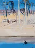 Arthur Boyd, Shoalhaven with Swan, oil on board