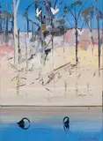 Arthur Boyd, Shoalhaven with Swans and Cockatoos, oil on board
