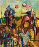 John Olsen, Memory of the Wild Colonial Boy (also known as Horse and Horse by Water) 1954, 1954, oil on canvas